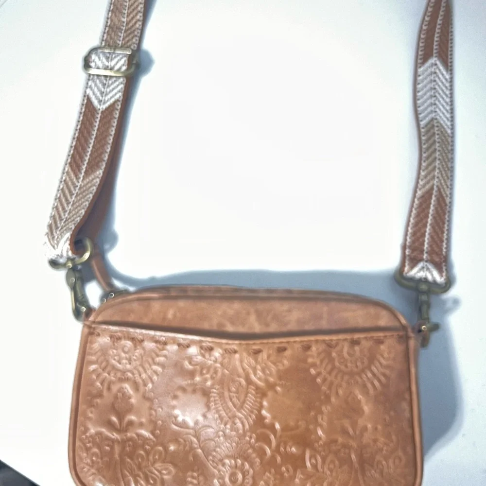 The Sak Embossed Brown Leather Phone Crossbody